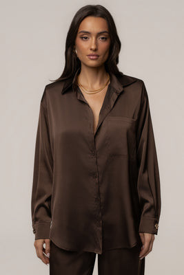 Chocolate Island Ease Collared Satin Top | JLUXLABEL US