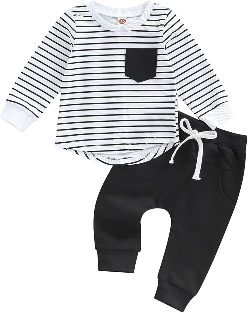 2Pcs Toddler Baby Boy Girl Sweatshirt Tops Pants Set Long Sleeve Sweatsuit Fall Winter Outfits | Amazon (US)