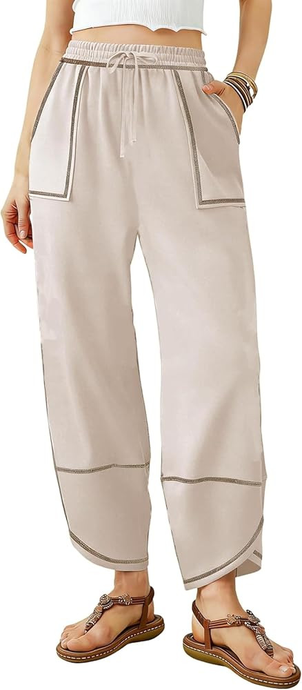Women's Barrel Sweatpants Baggy Wide Leg Lounge Drawstring Pants with Pockets | Amazon (US)