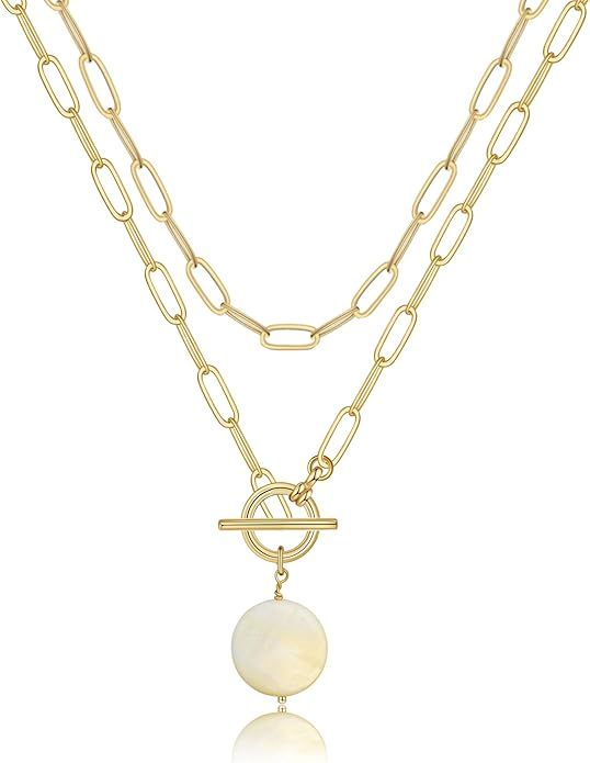 Gold Necklaces for Women, 14K Gold Plated Vintage Evil Eye Queen Elizabeth Bee Moon and Star Meda... | Amazon (US)