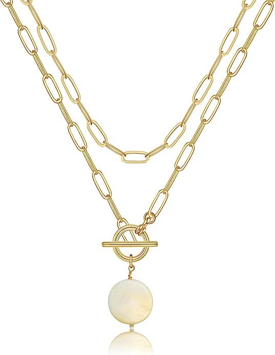 Gold Necklaces for Women, 14K Gold Plated Vintage Evil Eye Queen Elizabeth Bee Moon and Star Meda... | Amazon (US)