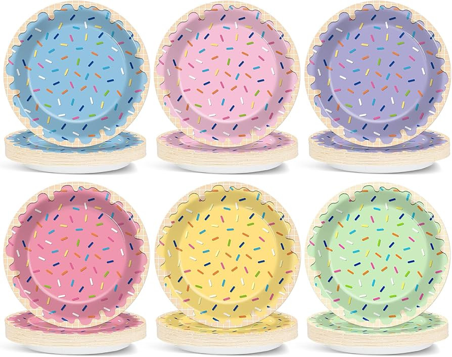 60Pcs Ice Cream Paper Plates for Sweet One Donuts Tableware Supplies Colorful Donuts Sprinkle Dis... | Amazon (US)