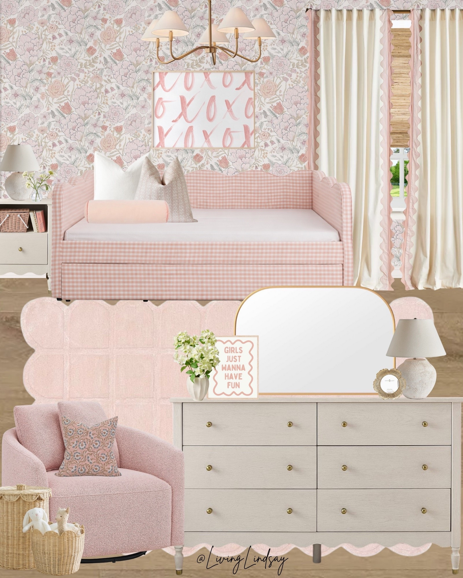 girls bedroom decor, preppy girls room, pink girls bedroom, girl bedroom inspiration, kids bedroom design, traditional kids room, preppy home decor, upholstered daybed, gingham bedding, floral wallpaper, scalloped furniture, Walmart home finds, designer look for less

#LTKSaleAlert #LTKHome #LTKKids