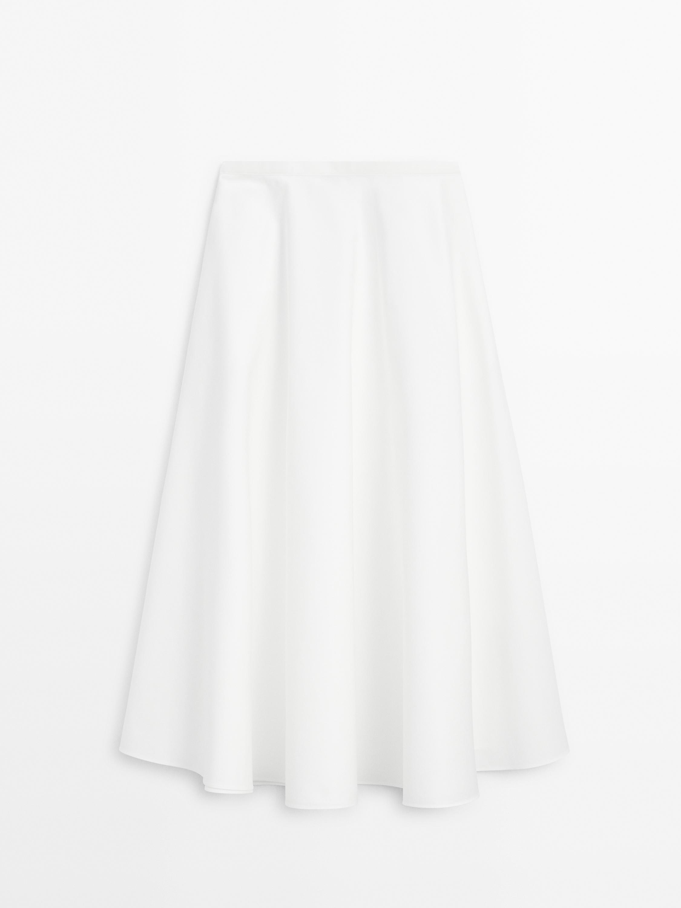 Cotton blend poplin midi skirt | Massimo Dutti UK