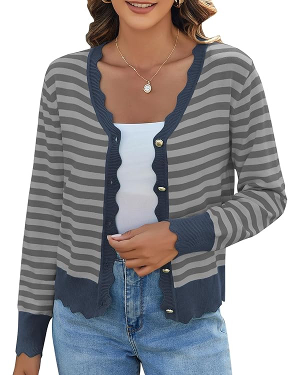 Women's Lightweight Cardigans Casual Long Sleeve V-Neck Button Print Sweaters Open Front Outerwea... | Amazon (US)