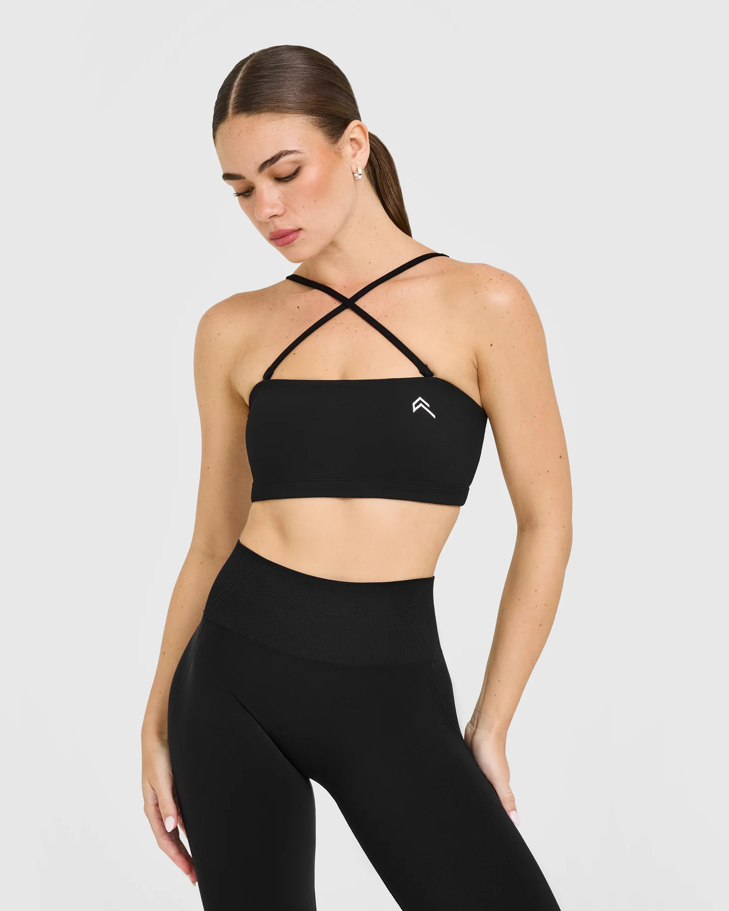 EasyLift™ Multi Way Bandeau Bralette with White Logo 
 Black | Oner Active (UK / US)