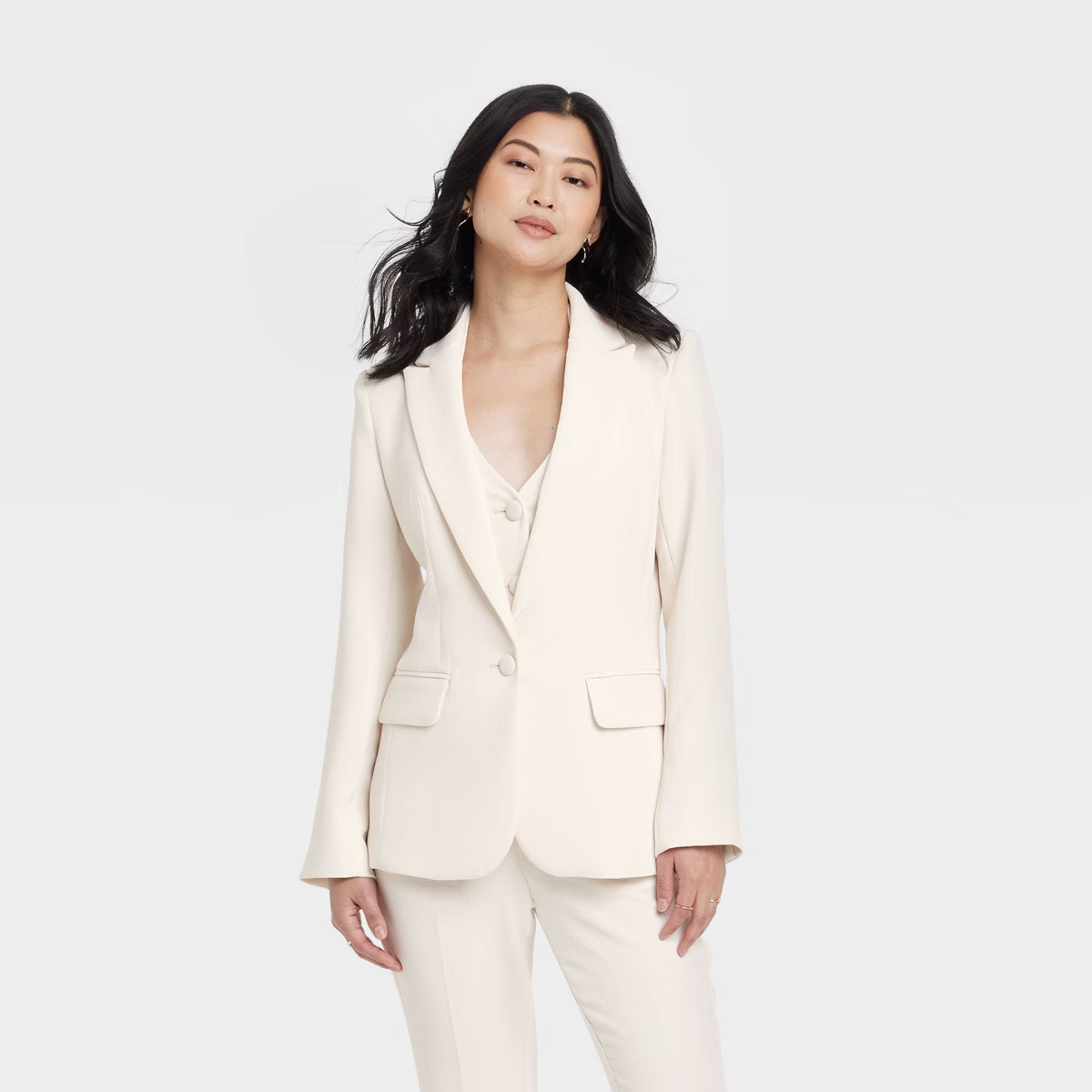 Women's Signature Crepe Nipped Waist Blazer - A New Day™ Cream | Target