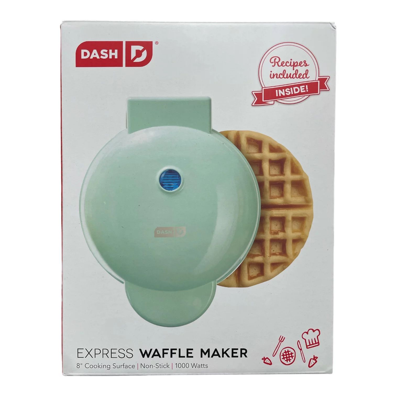 Dash 8" Express Non-Stick Waffle Maker for Waffles & More, 1000W, Aqua | Walmart (US)