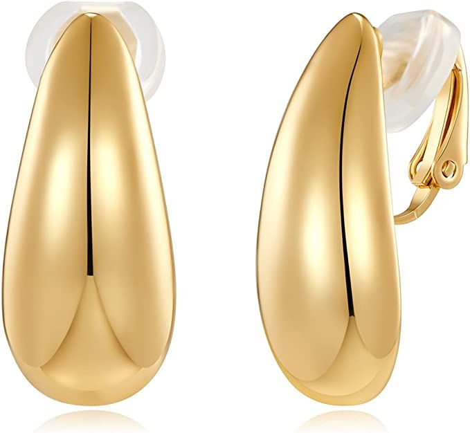 Dainty Small Chunky Clip On Earrings for Women 14K Gold Silver Retro Clip Earrings Multiple Style... | Amazon (US)