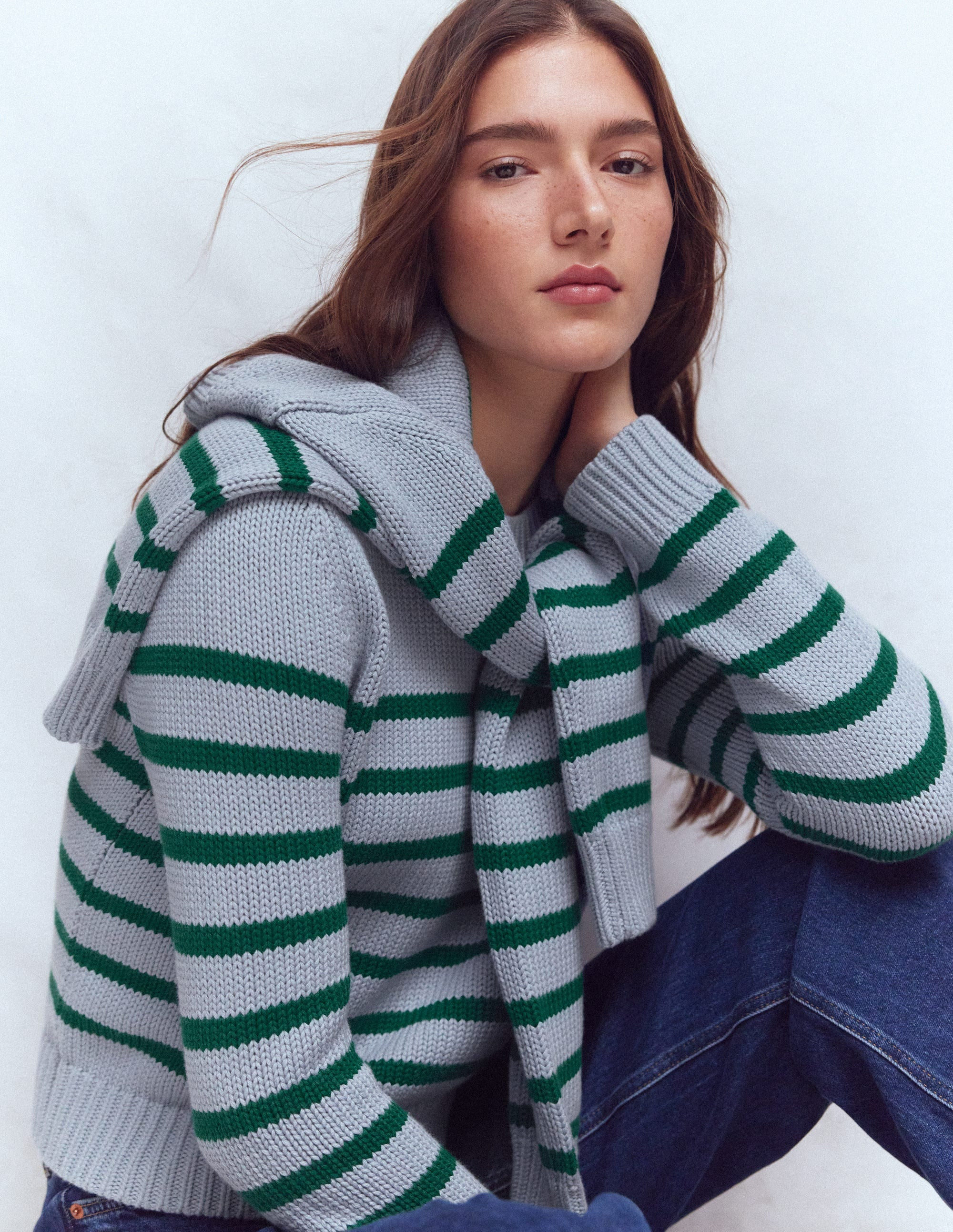 Lucy Chunky Cotton Sweater-Blue/ Green | Boden (US)