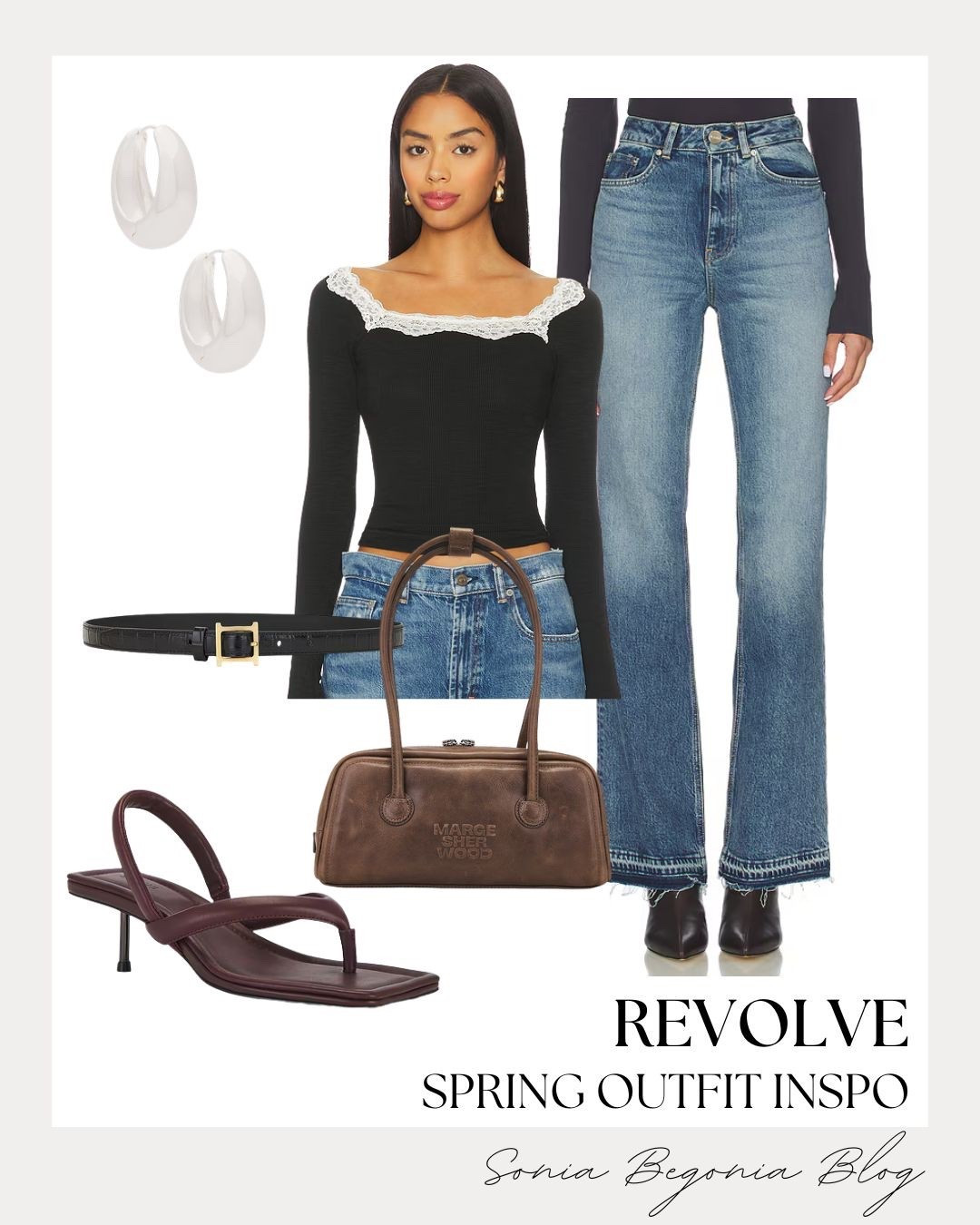 Revolve Spring Look! 🩵

Elevate your casual wardrobe with this effortlessly cool and edgy spring outfit from Revolve! ✨

I am obsessed with the sleek, romantic vibe of this ensemble. The hero piece is the black long-sleeve top featuring a delicate white lace-trimmed neckline. I love pairing it with these classic high-waisted flared jeans for a polished silhouette. Finish the look with rich accessories: deep burgundy thong kitten heels, a brown leather bowler bag, and sculptural silver earrings for a touch of modern glam!

#RevolveMe
#SpringOOTD
#SpringFashion
#LaceDetail
#FlaredJeans
#KittenHeels
#BurgundyAesthetic
#DenimStyle
#QuietLuxury
#EverydayChic
#LTKStyle
#DateNightOutfit
#StreetStyleInspo
#ModernGlam
#RevolveStyle

#LTKootd #LTKSeasonal #LTKgrwm