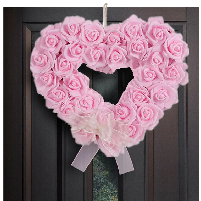 TETOU Valentine's Day Rose Heart Shaped Wreath Hanging Floral Rose Home Wedding Valentine's Day D... | Walmart (US)