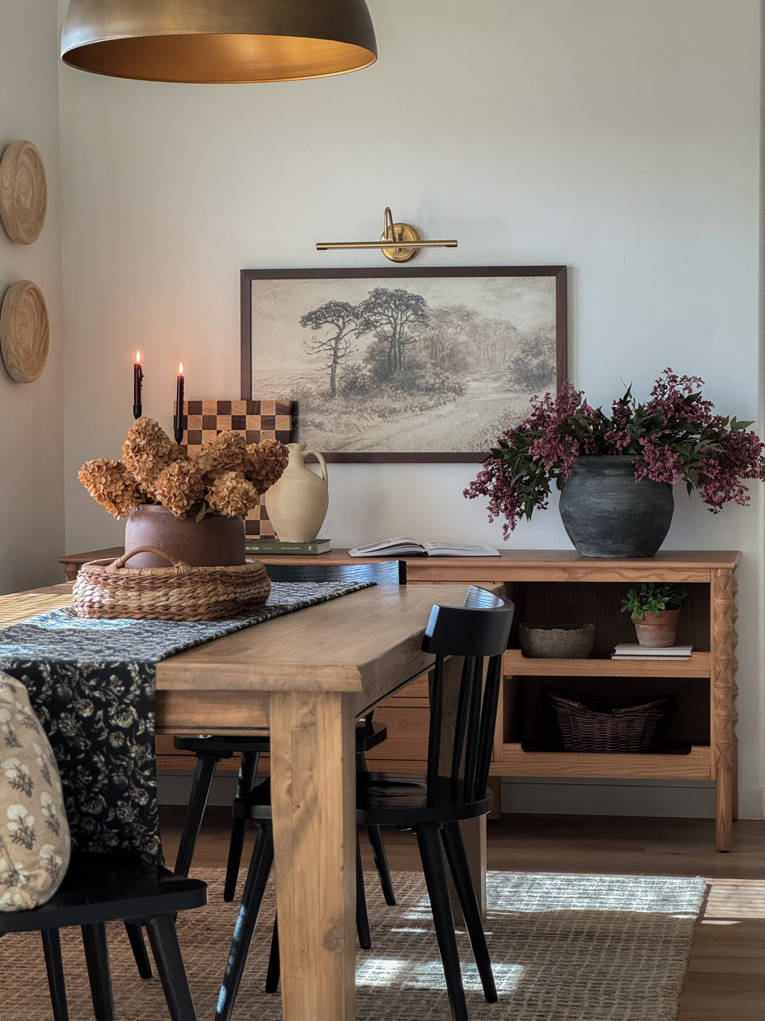 Dining room inspiration, modern rustic vibe, home decor, black dining chairs, checkered jute rug, roman shades, cabinet, dome lighting, affordable decor, neutral decor, look for less, Target style, organic modern, brass dome lighting, salt and pepper mills, rustic dining room table, Kantha quilt, collected vibe, vintage modern, Lulu and Georgia sideboard, wood sideboard, upholstered dining chairs, Kathy Kuo chair 

#LTKSaleAlert #LTKStyleTip #LTKHome