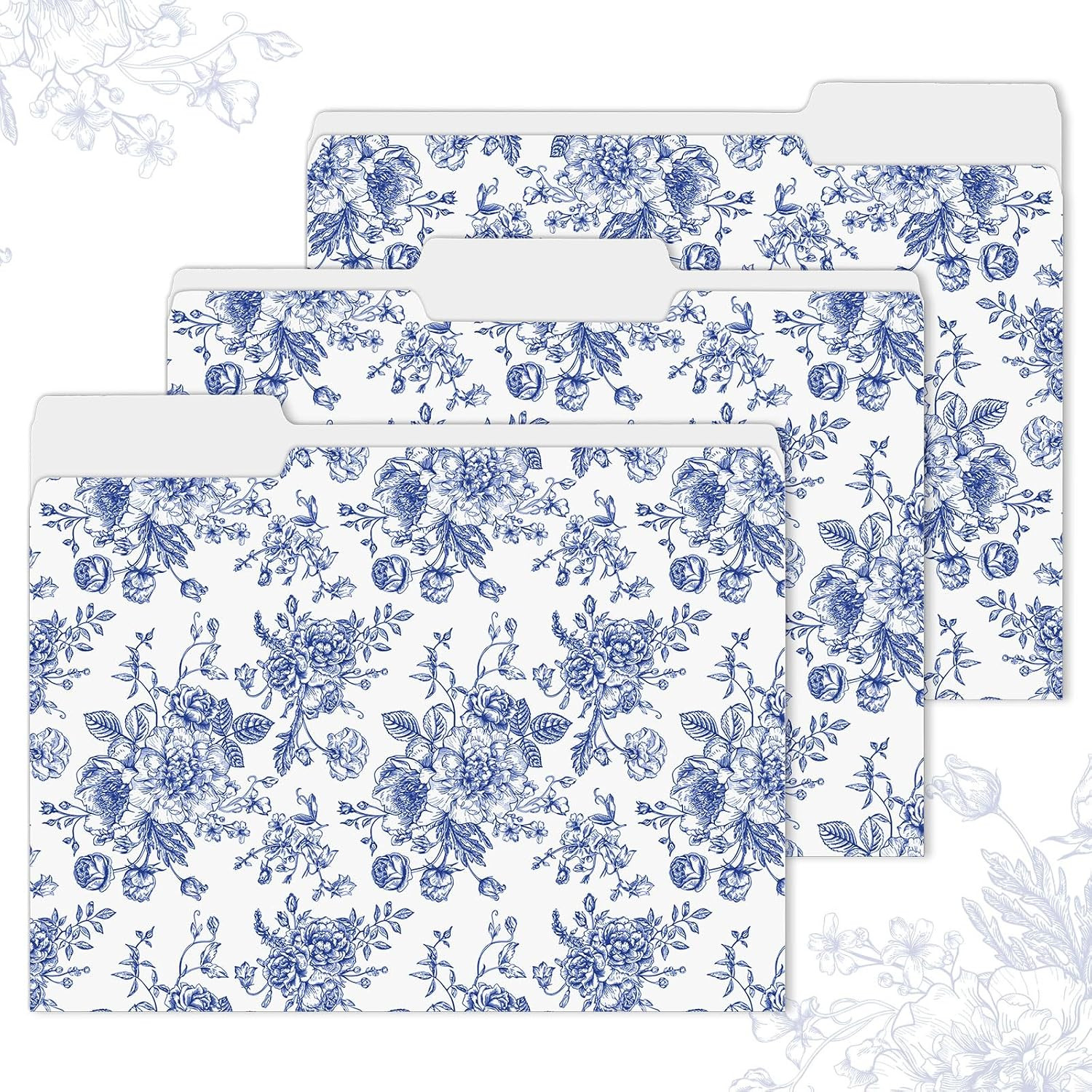 Whaline 24 Pack Blue Floral File Folders Letter Size Toile Blue Chinoiserie Flower File Pockets with 1/3 Cut Tab for Home Office Classroom Supplies, 8.9 x 11.6 Inch | Amazon (US)