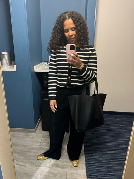 On the struggle bus today. So, I’m rocking my fave pants. I reach for these pants once a week. I love how they sit and can easily be worn casually or dressy. 
Jewelry all @nataliebortondesigns
Sweater tts @jcrew
Pants @able 
Shoes @fredasalvador tts use code 15HGC 
Bag @cuyana

#LTKshoecrush #LTKstyletip #LTKworkwear