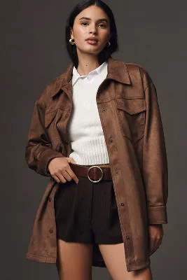 The Tillie Relaxed Faux-Suede Shacket by Pilcro | Anthropologie (US)