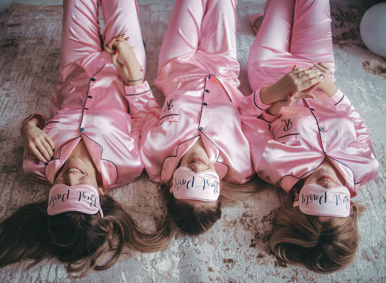 Personalized Sleepwear, Spa Party Pjs, Bridesmaids Pajamas, Bachelorette Custom Satin Pajamas, Lo... | Etsy (US)
