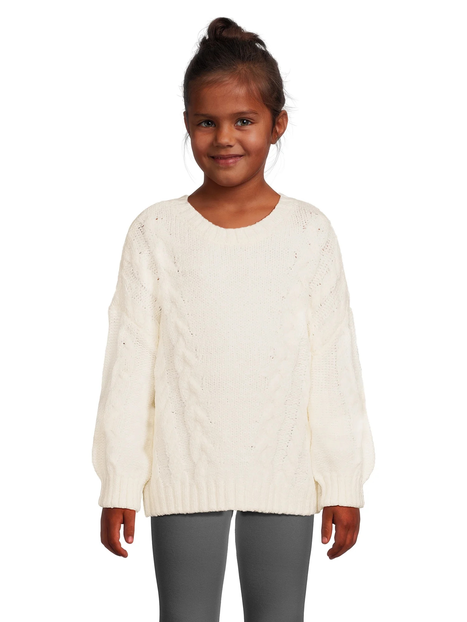 Wonder Nation Girls Cable Knit Sweater with Long Sleeves, Sizes 4-18 & Plus | Walmart (US)