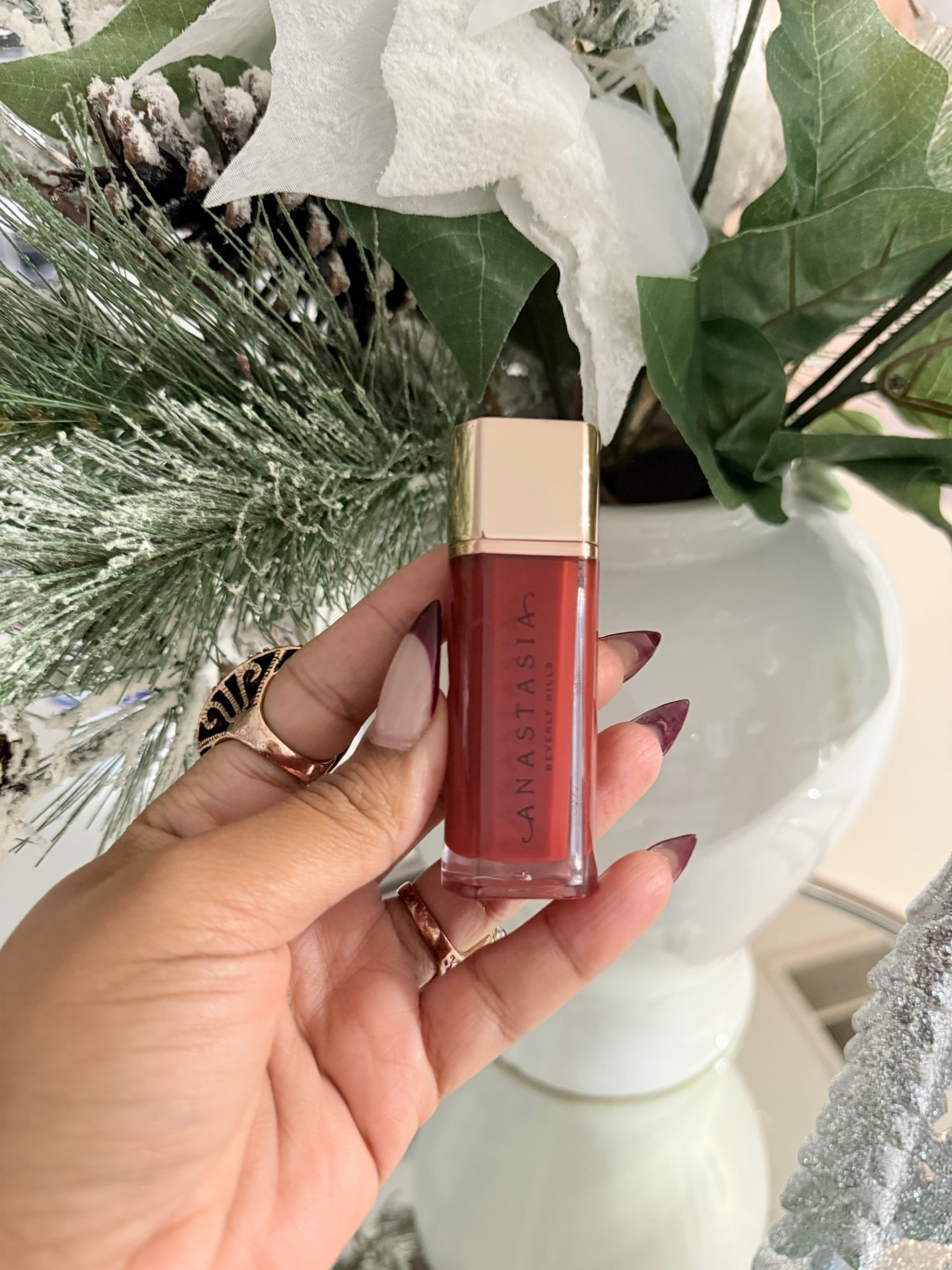 Lip Colors for the season. This one is ABH crimson (a deep red not quite burgundy) 
Also have the peachy nude and pale mauve that is really pretty!! 

#LTKOver40 #LTKHoliday