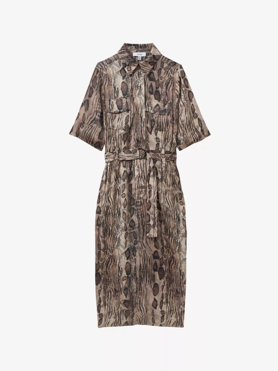 Farah animal-print short-sleeve woven shirt dress | Selfridges