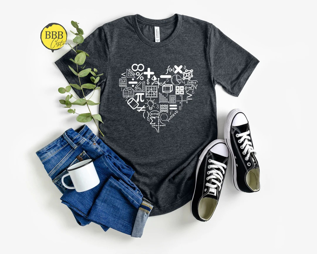 Math Heart Shirt, Math Teacher Shirt, Science Shirt, Nerdy Shirt, Student Shirt, Cute Teacher Shi... | Etsy (US)