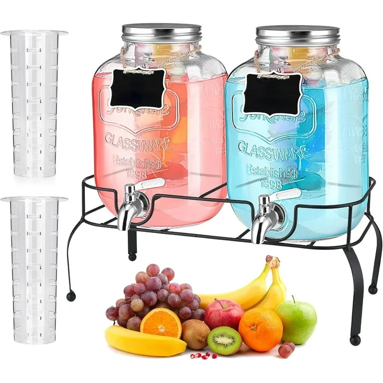 HBlife 1  Gallon Glass Drink Dispenser, Beverage Dispenser with Stand, Stainless Steel Spigot, an... | Walmart (US)
