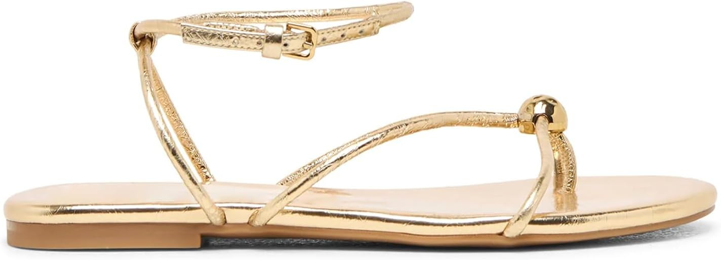 Strappy Flat Sandals for Women Comfortable Open Round Toe Sandals Dressy Beach Thong Flip Flop Sl... | Amazon (US)