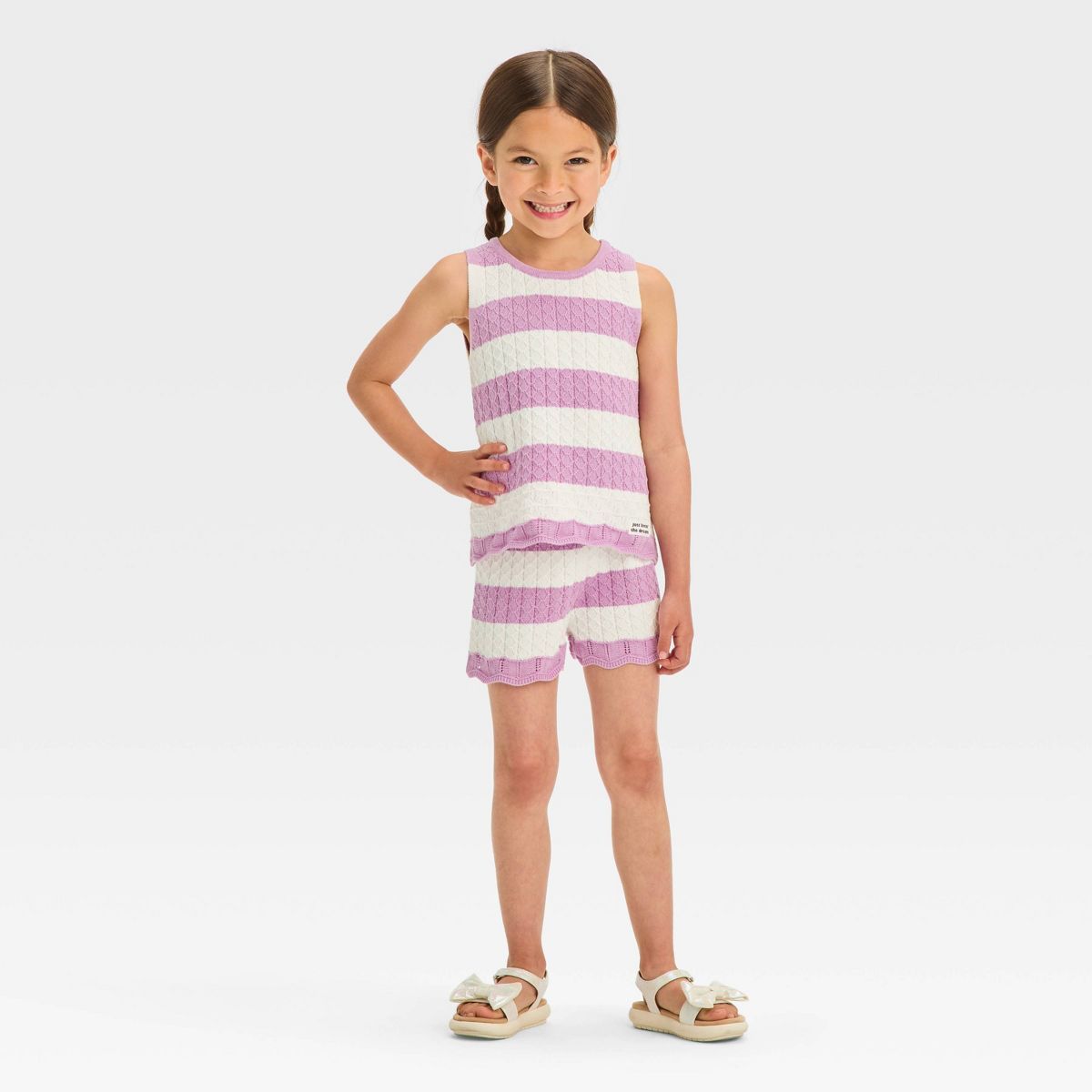 Grayson Mini Toddler Girls' Crochet Tank and Pull-On Striped Shorts Set - Purple 18M | Target