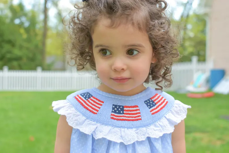 Patriotic Polka Dot Smocked Bubble - Etsy | Etsy (US)