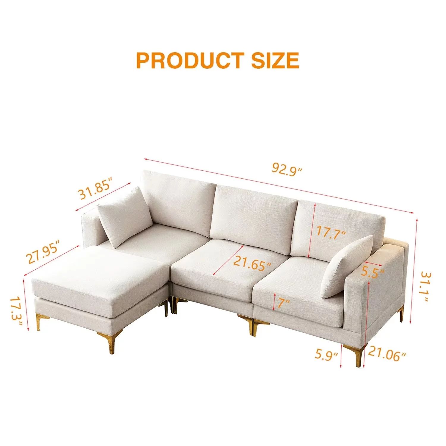 92'' L-shaped Sectional Sofa with Removable Ottoman Footrest and Metal Legs, Free Combination Mod... | Walmart (US)