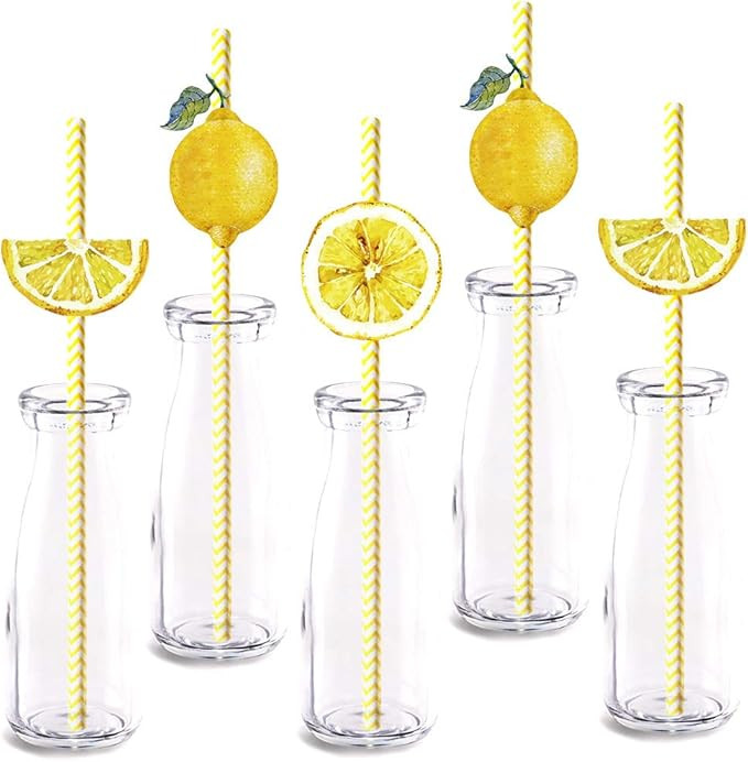 Lemon fruit Party Straw Decor, 24-Pack Yellow Lemon Summer Birthday Party Supply Decorations, Pap... | Amazon (US)