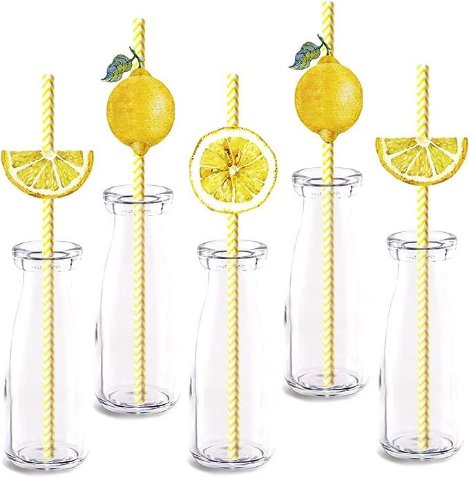 Lemon fruit Party Straw Decor, 24-Pack Yellow Lemon Summer Birthday Party Supply Decorations, Pap... | Amazon (US)