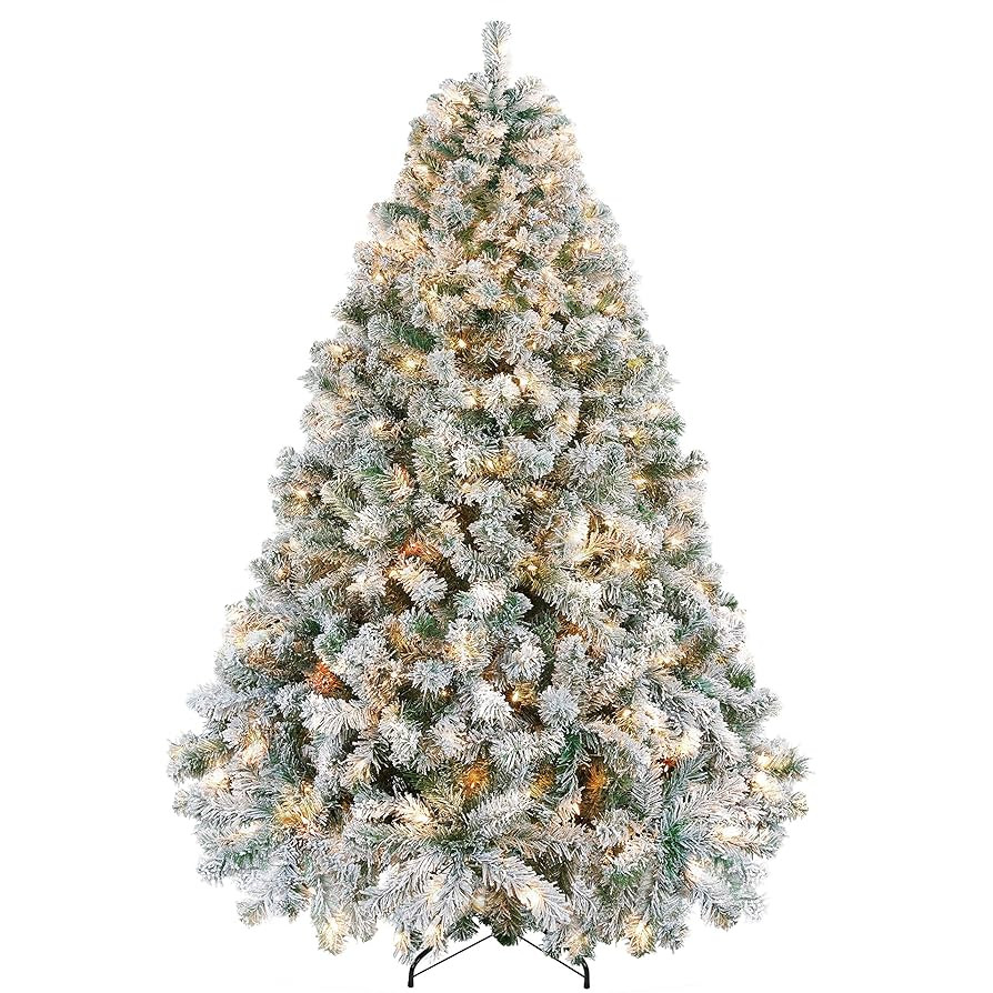 Yaheetech 6ft Pre-lit Artificial Christmas Tree with Incandescent Warm White Lights, Snow Flocked... | Amazon (US)