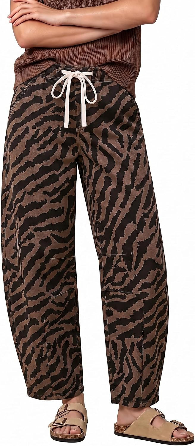 GRAPENT Barrel Jeans for Women High Waisted Pull On Baggy Zebra Print Pants | Amazon (US)