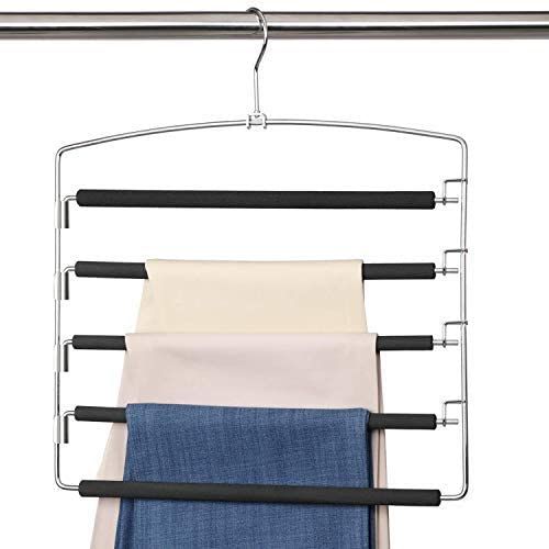 Meetu Pants Hangers 5 Layers Stainless Steel Non-Slip Foam Padded Swing Arm Space Saving Clothes ... | Amazon (US)