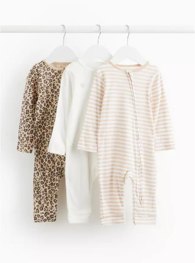 Printed Two-Way Zip Sleepsuit 3 Pack Up to 3 mths | Tu Clothing
