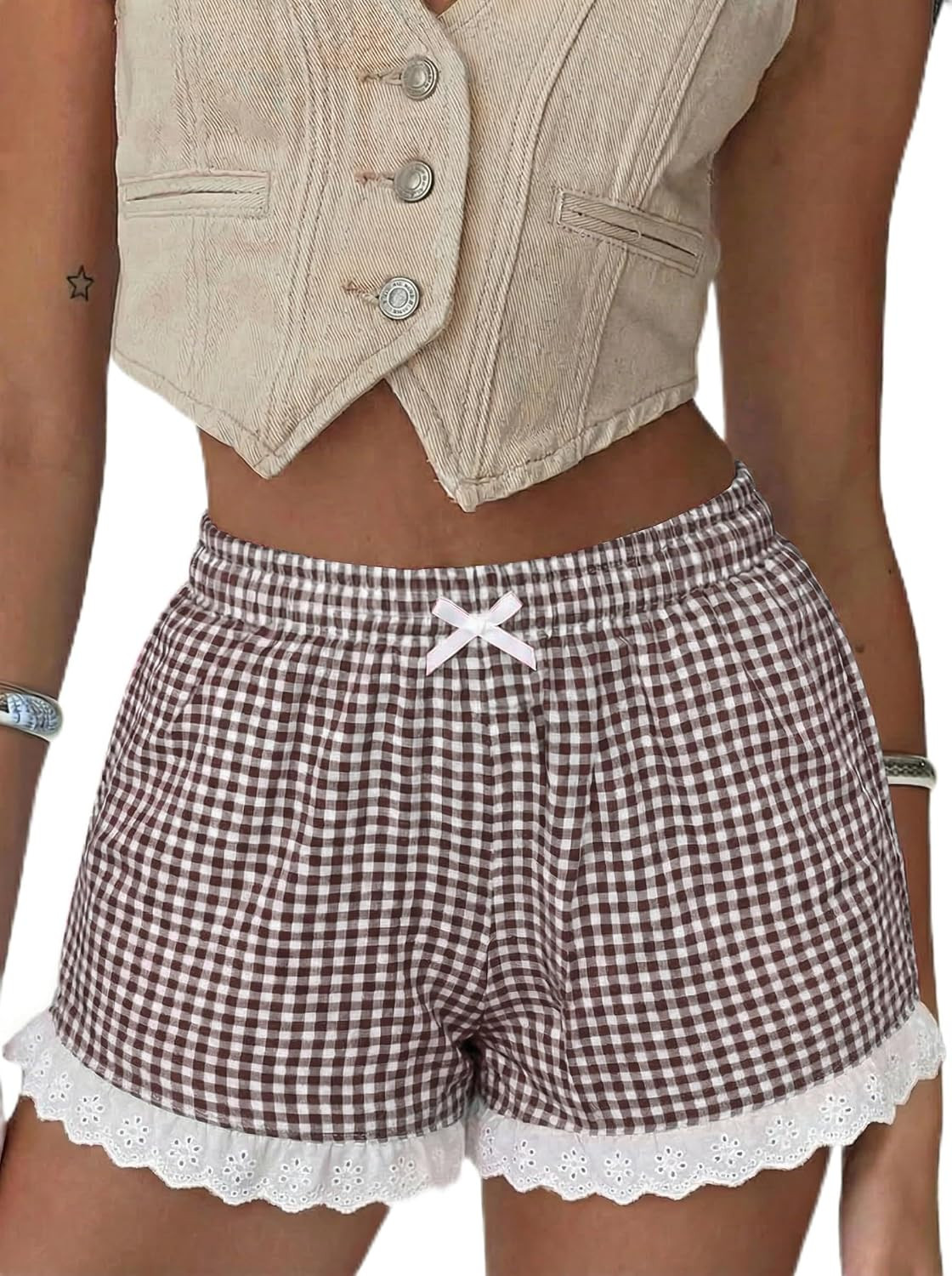 Boxer Shorts for Women Pajama Gingham Shorts | Amazon (US)