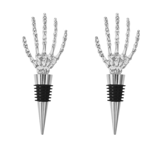 Garneck 2pcs Halloween Wine Bottle Stopper Silver Skeleton Hand Shaped Decorative Bottle Plug Alloy Skeleton Hand Stopper for Wine Beverage Halloween Party Favors | Amazon (US)