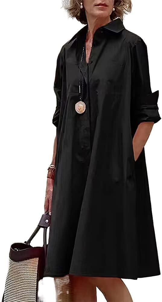 Women's Long Sleeve Button Down Shirt Dress Cotton Linen V Neck Loose Fit Casual Shirt Dresses wi... | Amazon (US)
