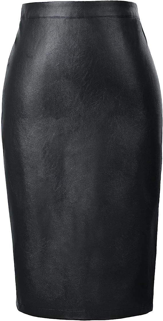 Kate Kasin Women's Faux Leather Pencil Skirt Hip Wrapped Back Split KK601 | Amazon (US)