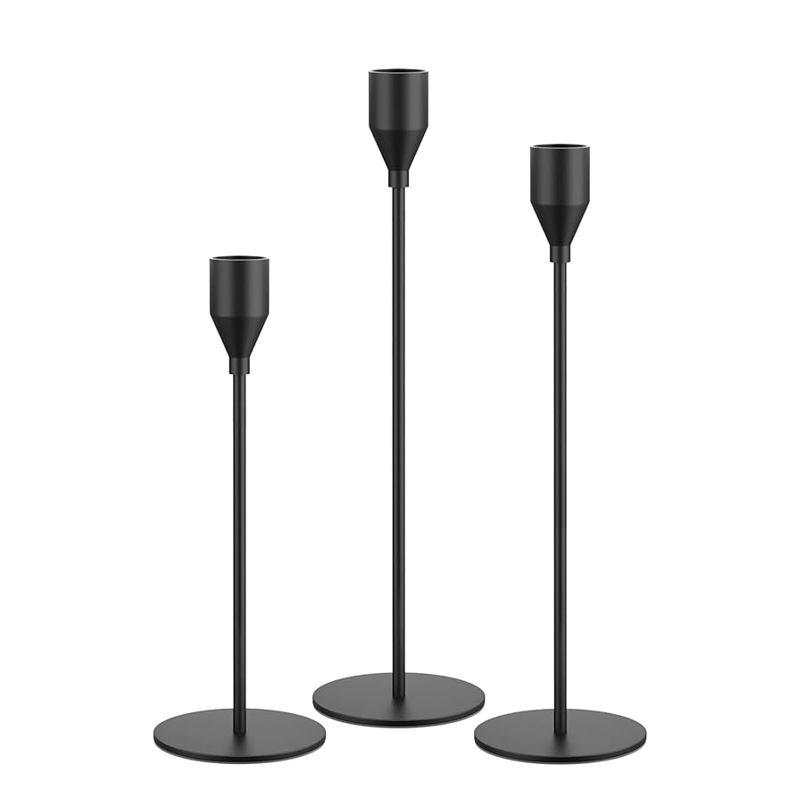 Matte Black Taper Candle Holders, Set of 3 Metal Candlestick Holders for Candle Sticks Holder Dec... | Amazon (US)
