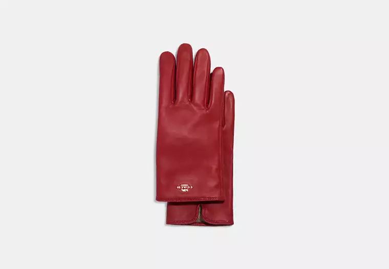 Coach Plaque Leather Tech Gloves | Coach Outlet US