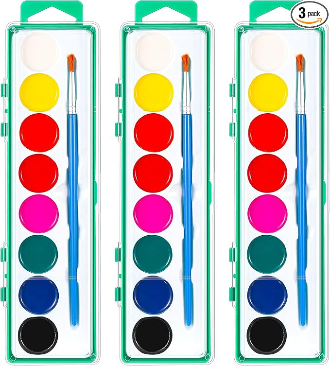 3 Pack 8 Colors Watercolor Paint Set Washable Watercolor Paint with Paint Brushes for Kids Adults... | Amazon (US)
