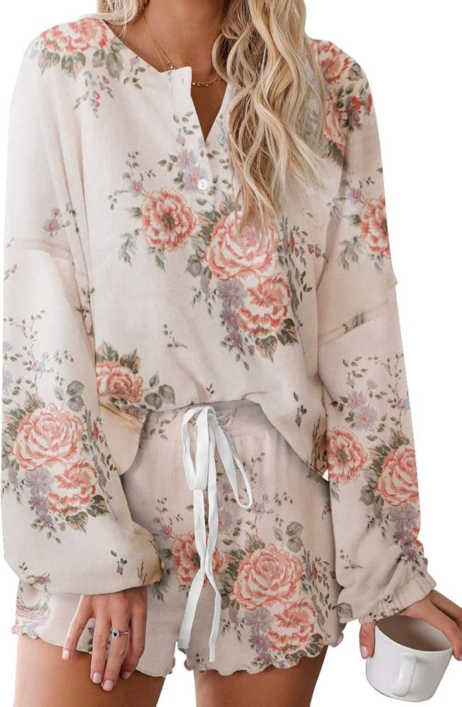 Elapsy Womens Long Sleeve Short Pajamas Set Tie Dye Printed Ruffle Soft Top and Pants PJ Set Nigh... | Amazon (US)