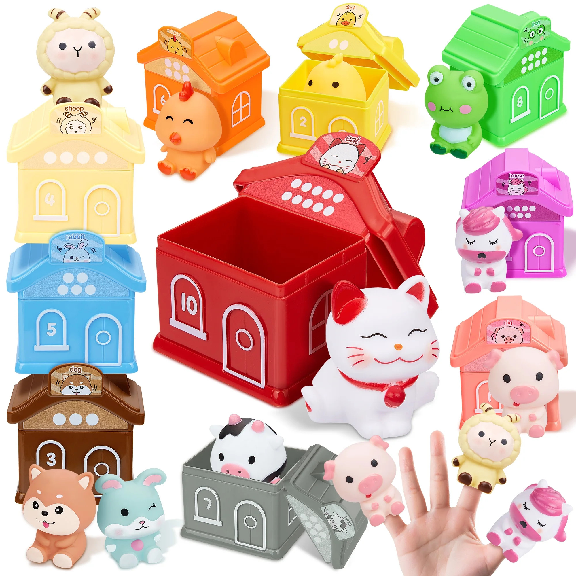 Learning Toys for Toddlers 1 2 3 Years Old, 10 Pcs Farm Animal Finger Puppets & Barn Toy for Kids... | Walmart (US)
