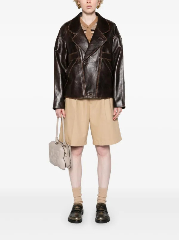 SANDRO Oversized Leather Jacket | Brown | FARFETCH BE | Farfetch Global