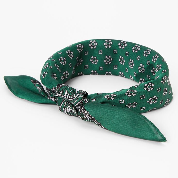 Floral Paisley Silky Bandana Headwrap - Hunter Green | Claire's (US)