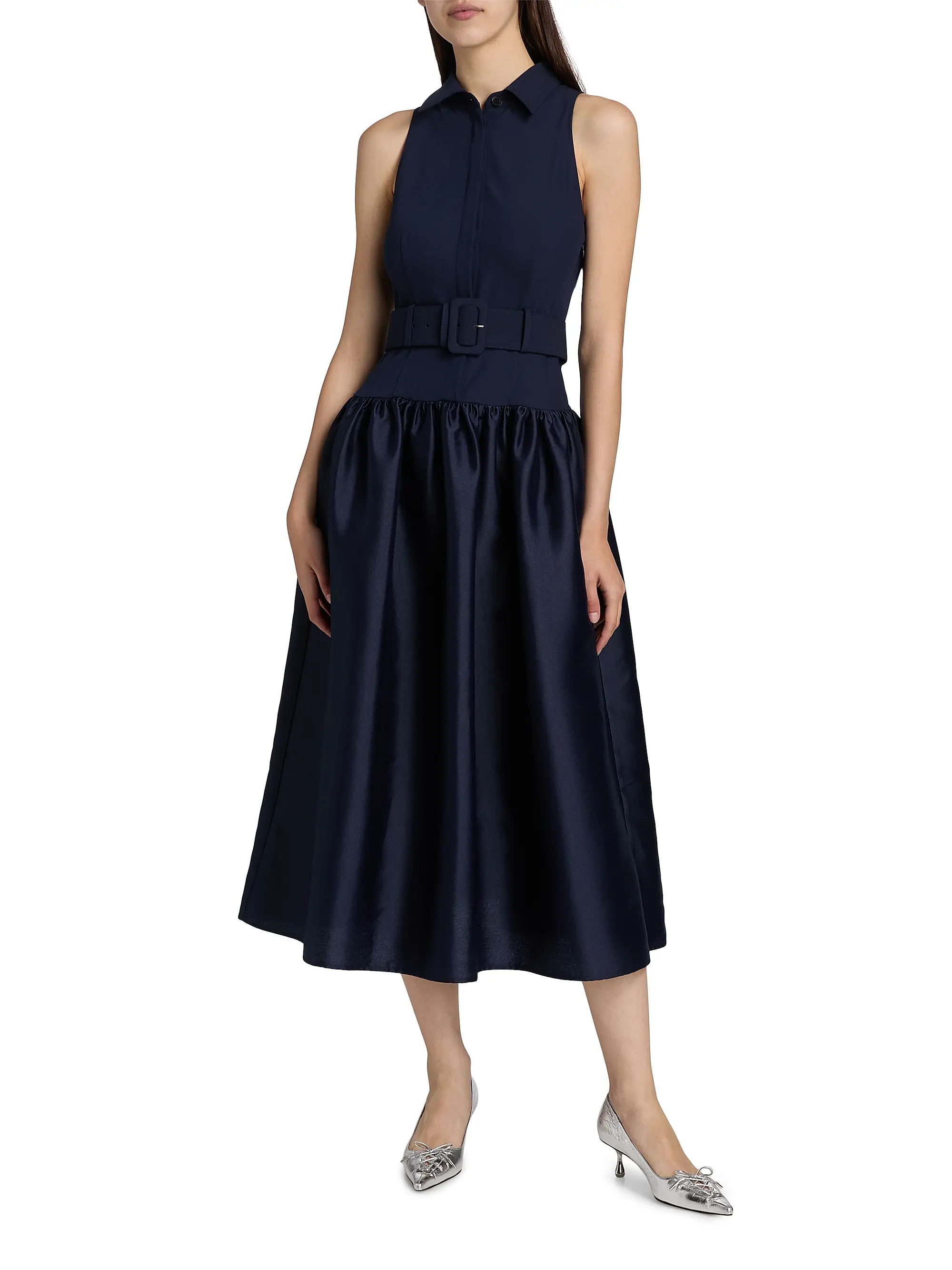 Belted Twill Fit & Flare Midi-Dress | Saks Fifth Avenue