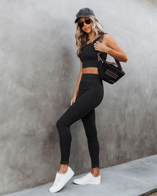 Mineral Ribbed High-Rise Leggings - Black - SALE | VICI Collection