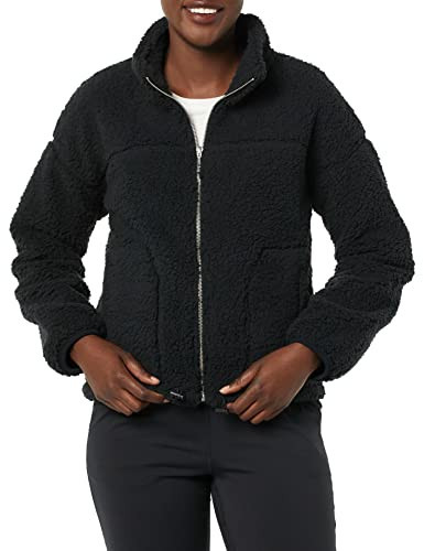 Amazon Essentials Women's Fleece Zip-Up Sherpa Jacket with Stand Neck, Black, X-Small | Amazon (US)